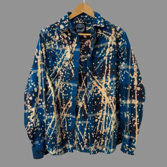 Angry Minnow Vintage Upcycled Blue Tie Dye Button Down Flannel Shirt S NWOT $75) - Picture 2 of 8